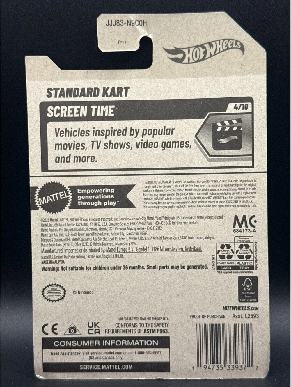 Hot Wheels Mario Kart Standard Kart - Screen Time 4/10 - 129/250 - New on Card